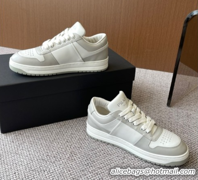 Charming Prada Downtown perforated leather sneakers Grey/White 2025 1E792M