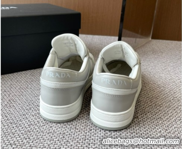 Charming Prada Downtown perforated leather sneakers Grey/White 2025 1E792M