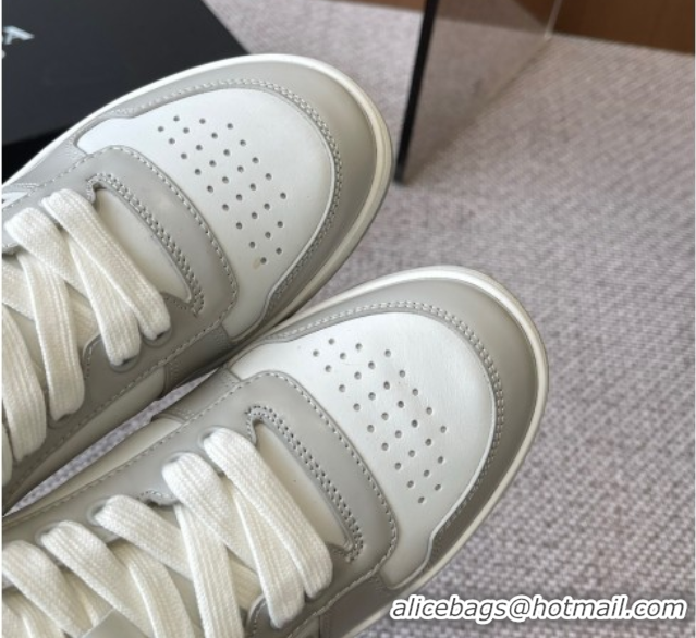 Charming Prada Downtown perforated leather sneakers Grey/White 2025 1E792M