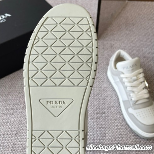Charming Prada Downtown perforated leather sneakers Grey/White 2025 1E792M