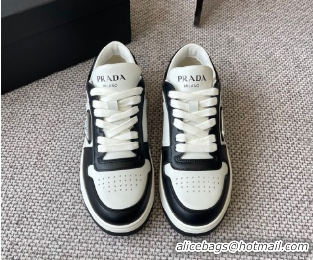 Popular Style Prada Downtown perforated leather sneakers White/Black 2025 1E792M
