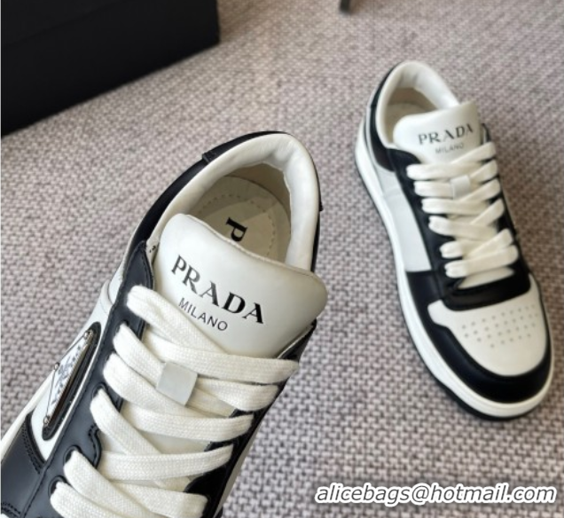Popular Style Prada Downtown perforated leather sneakers White/Black 2025 1E792M