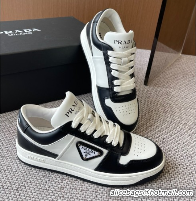 Popular Style Prada Downtown perforated leather sneakers White/Black 2025 1E792M