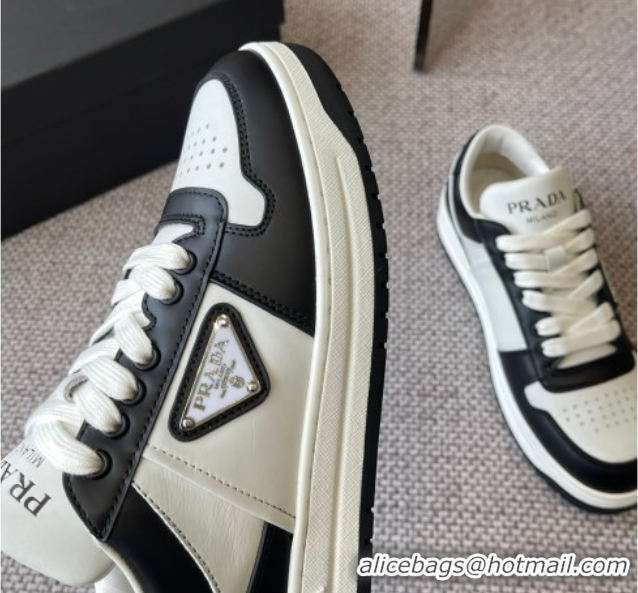 Popular Style Prada Downtown perforated leather sneakers White/Black 2025 1E792M