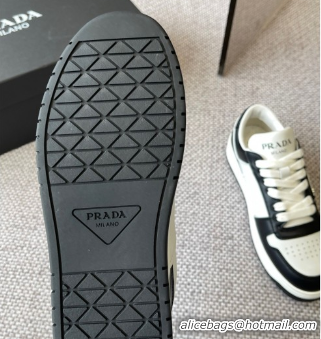 Popular Style Prada Downtown perforated leather sneakers White/Black 2025 1E792M