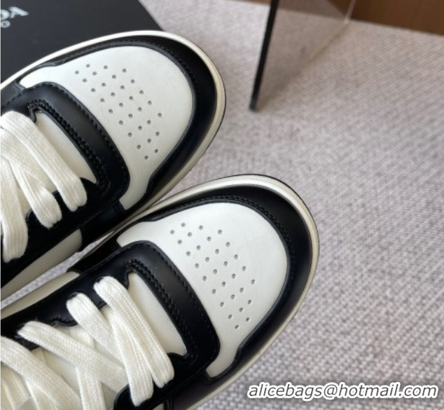 Popular Style Prada Downtown perforated leather sneakers White/Black 2025 1E792M