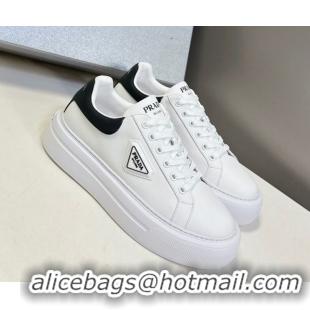Good Quality Prada Leather platform sneakers White/Black 2025 PR060303