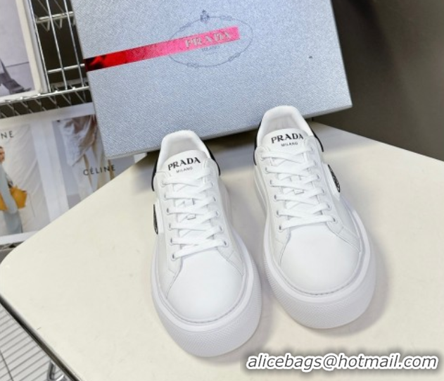 Good Quality Prada Leather platform sneakers White/Black 2025 PR060303