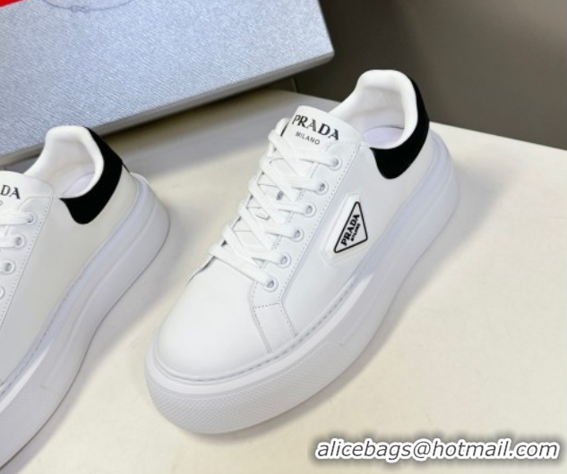 Good Quality Prada Leather platform sneakers White/Black 2025 PR060303