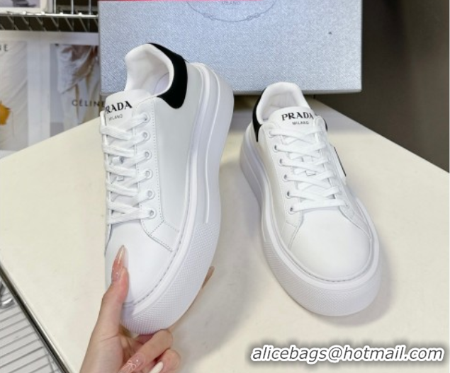 Good Quality Prada Leather platform sneakers White/Black 2025 PR060303