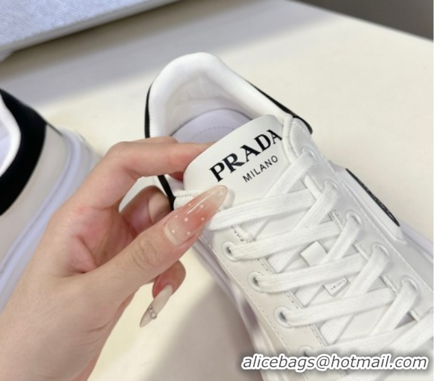 Good Quality Prada Leather platform sneakers White/Black 2025 PR060303