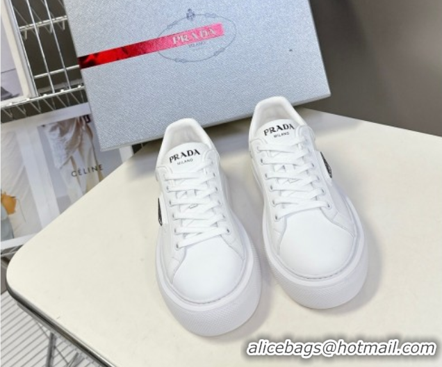 Luxurious Prada Leather platform sneakers White2 2025 PR060303