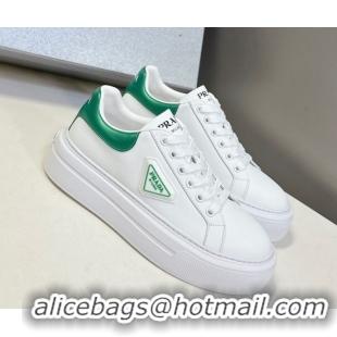 Most Popular Prada Leather platform sneakers White/Green 2025 PR060303