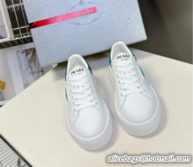 Most Popular Prada Leather platform sneakers White/Green 2025 PR060303