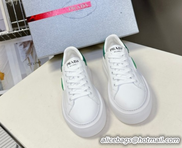 Most Popular Prada Leather platform sneakers White/Green 2025 PR060303