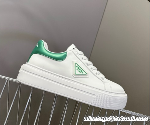 Most Popular Prada Leather platform sneakers White/Green 2025 PR060303