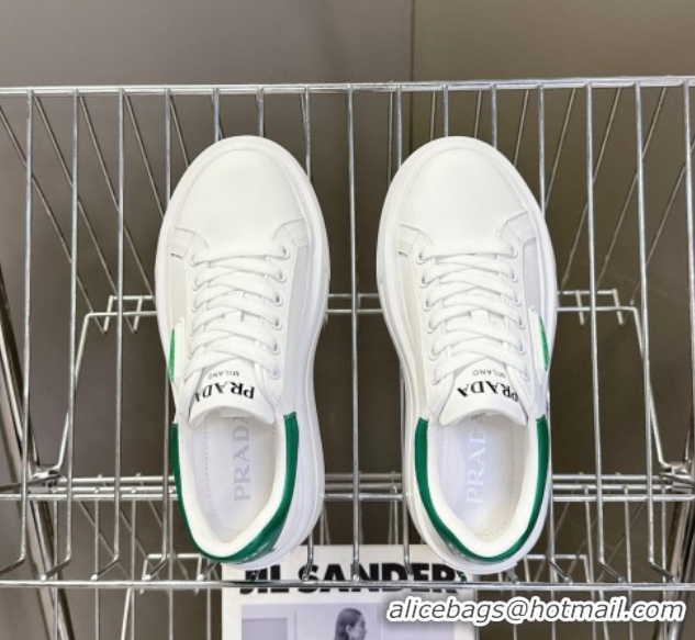 Most Popular Prada Leather platform sneakers White/Green 2025 PR060303