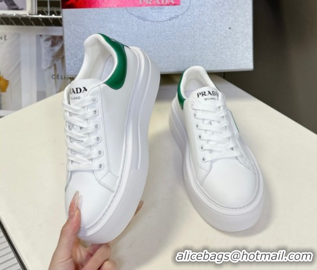 Most Popular Prada Leather platform sneakers White/Green 2025 PR060303
