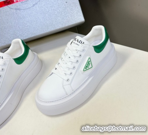Most Popular Prada Leather platform sneakers White/Green 2025 PR060303
