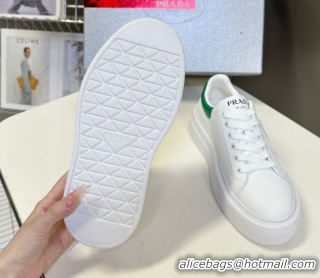Most Popular Prada Leather platform sneakers White/Green 2025 PR060303
