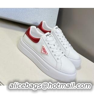 Good Quality Prada Leather platform sneakers White/Red 2025 PR060303