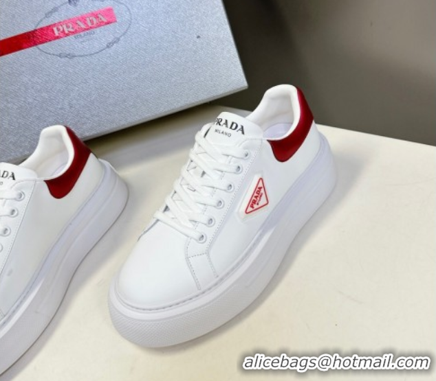 Good Quality Prada Leather platform sneakers White/Red 2025 PR060303