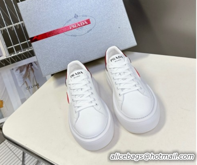 Good Quality Prada Leather platform sneakers White/Red 2025 PR060303