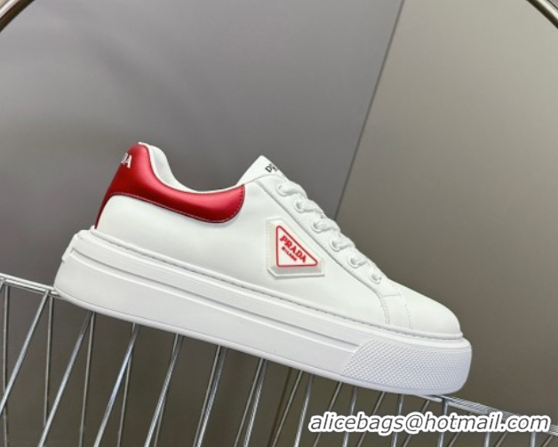 Good Quality Prada Leather platform sneakers White/Red 2025 PR060303