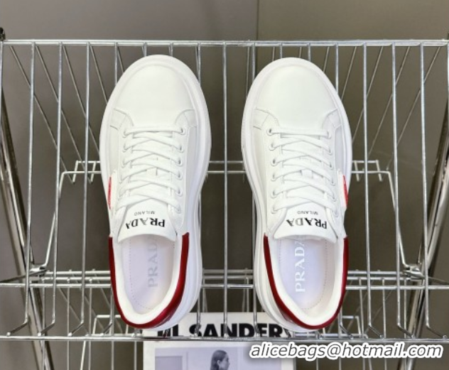 Good Quality Prada Leather platform sneakers White/Red 2025 PR060303