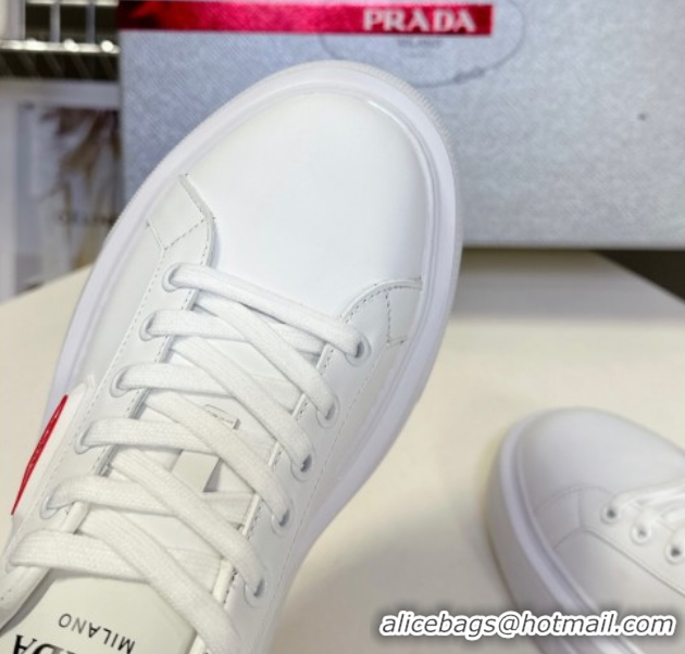 Good Quality Prada Leather platform sneakers White/Red 2025 PR060303
