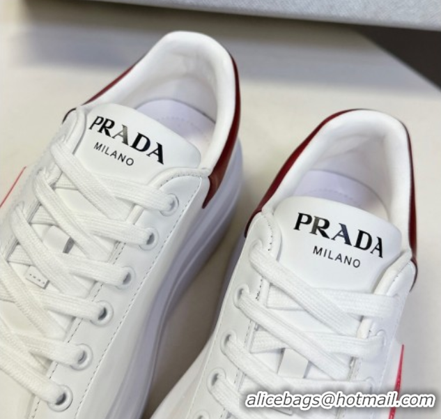 Good Quality Prada Leather platform sneakers White/Red 2025 PR060303