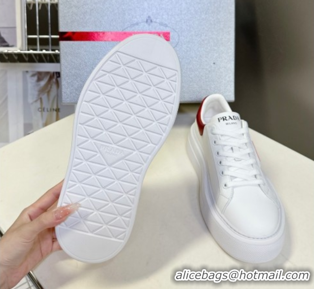 Good Quality Prada Leather platform sneakers White/Red 2025 PR060303