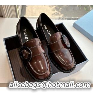 Grade Quality Prada Brushed leather loafers with Round Buckle Brown 2 2025 1D979N