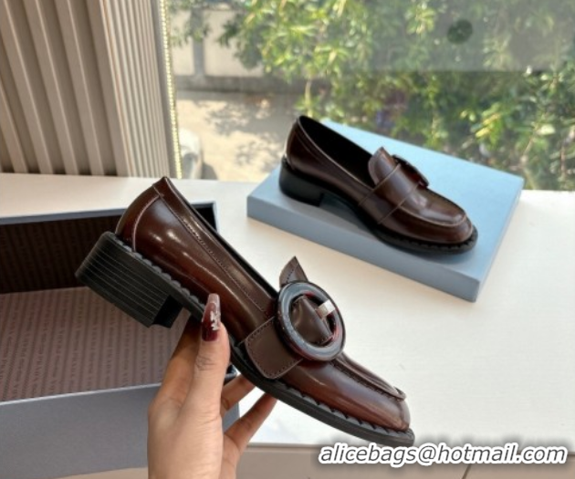 Grade Quality Prada Brushed leather loafers with Round Buckle Brown 2 2025 1D979N