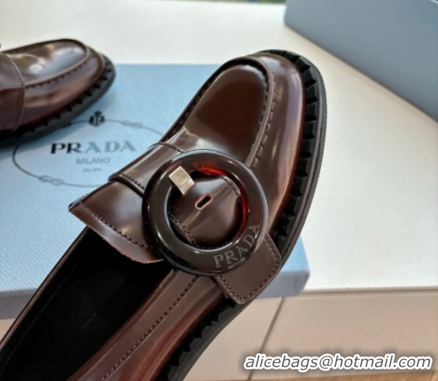 Grade Quality Prada Brushed leather loafers with Round Buckle Brown 2 2025 1D979N
