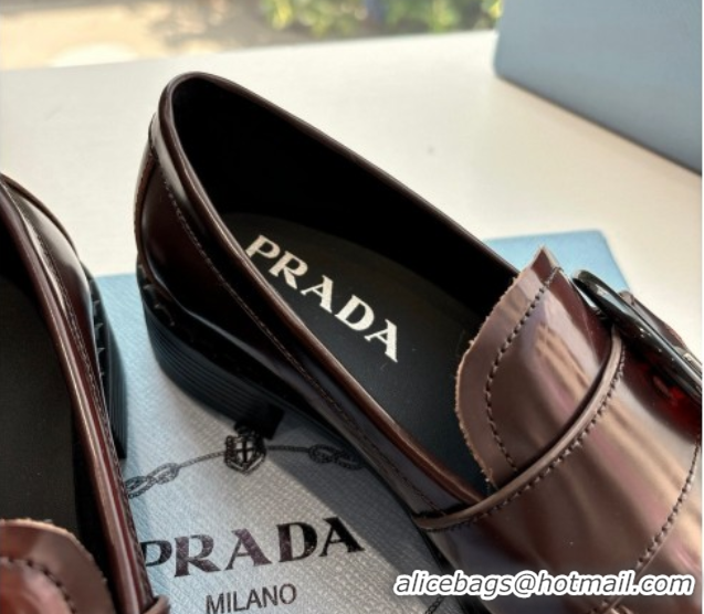 Grade Quality Prada Brushed leather loafers with Round Buckle Brown 2 2025 1D979N