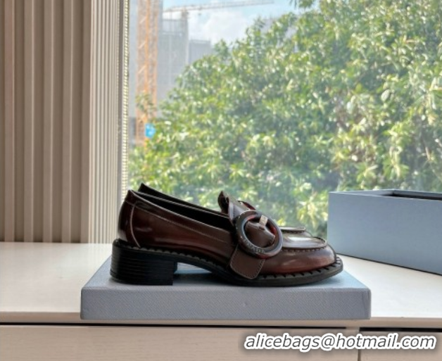 Grade Quality Prada Brushed leather loafers with Round Buckle Brown 2 2025 1D979N
