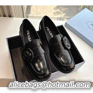 Unique Style Prada Brushed leather loafers with Round Buckle Black 2025 1D979N