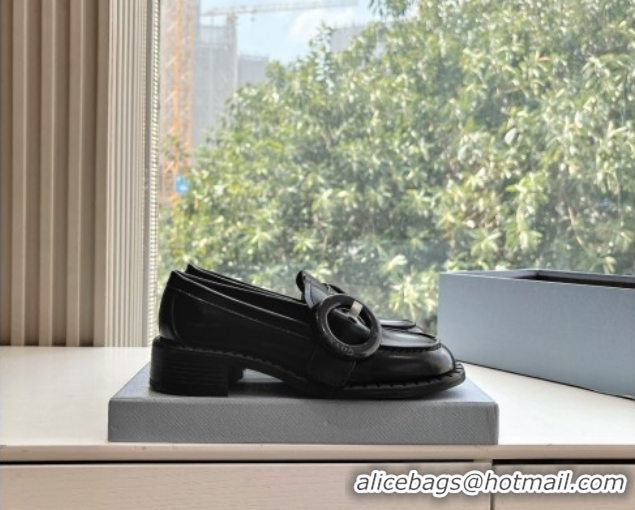 Unique Style Prada Brushed leather loafers with Round Buckle Black 2025 1D979N