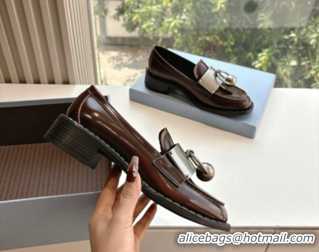 Best Grade Prada Brushed leather loafers with metal details Brown2 2025 1D981N
