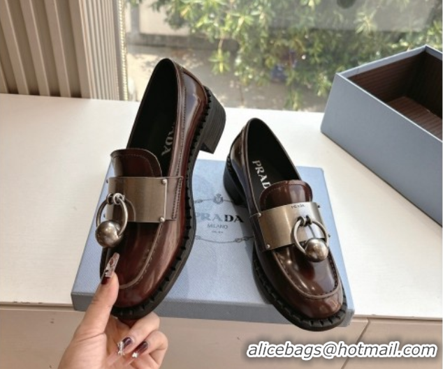 Best Grade Prada Brushed leather loafers with metal details Brown2 2025 1D981N