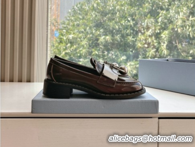 Best Grade Prada Brushed leather loafers with metal details Brown2 2025 1D981N