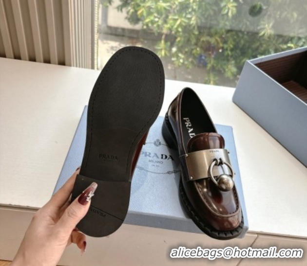 Best Grade Prada Brushed leather loafers with metal details Brown2 2025 1D981N