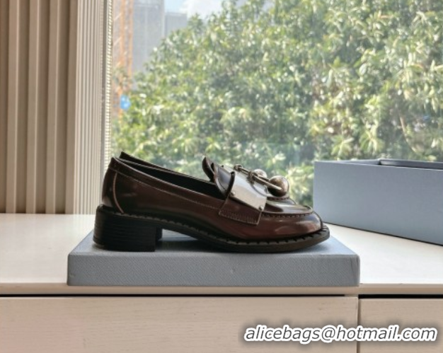 Luxury Discount Prada Brushed leather loafers with metal details Dark Brown 2025 1D981N