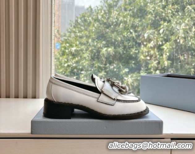 Luxury Prada Brushed leather loafers with metal details White 2025 1D981N