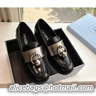 Pretty Style Prada Brushed leather loafers with metal details Black 2025 1D981N 