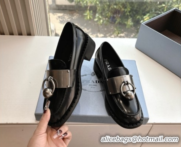 Pretty Style Prada Brushed leather loafers with metal details Black 2025 1D981N 