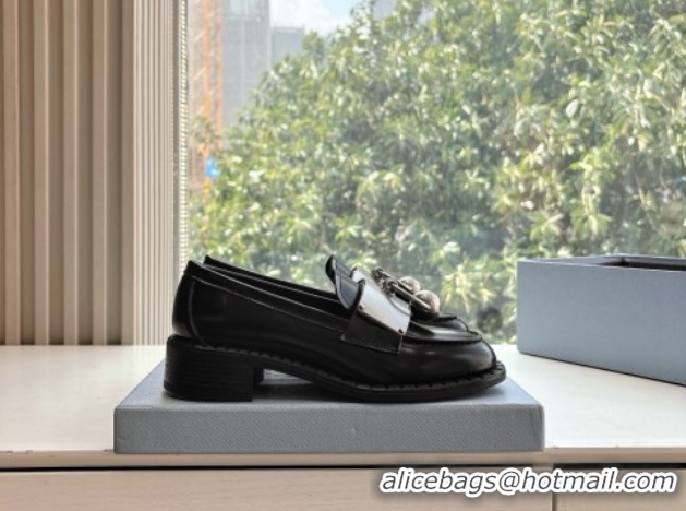 Pretty Style Prada Brushed leather loafers with metal details Black 2025 1D981N 