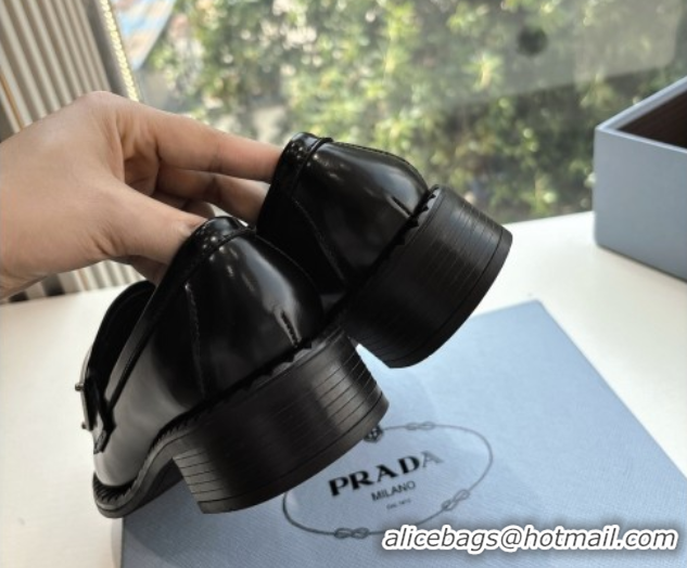 Pretty Style Prada Brushed leather loafers with metal details Black 2025 1D981N 