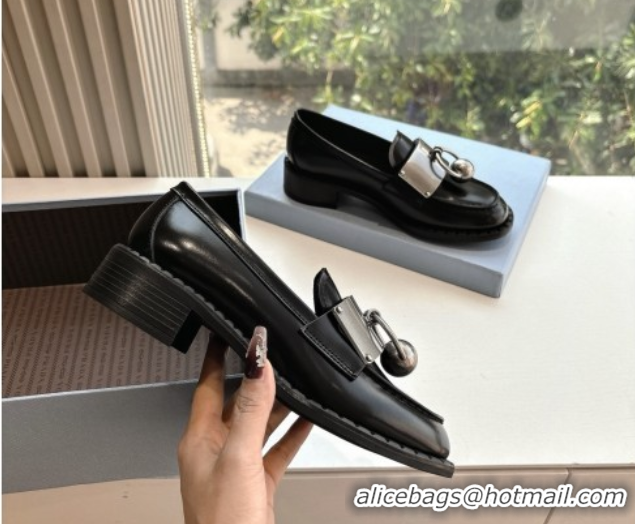 Pretty Style Prada Brushed leather loafers with metal details Black 2025 1D981N 